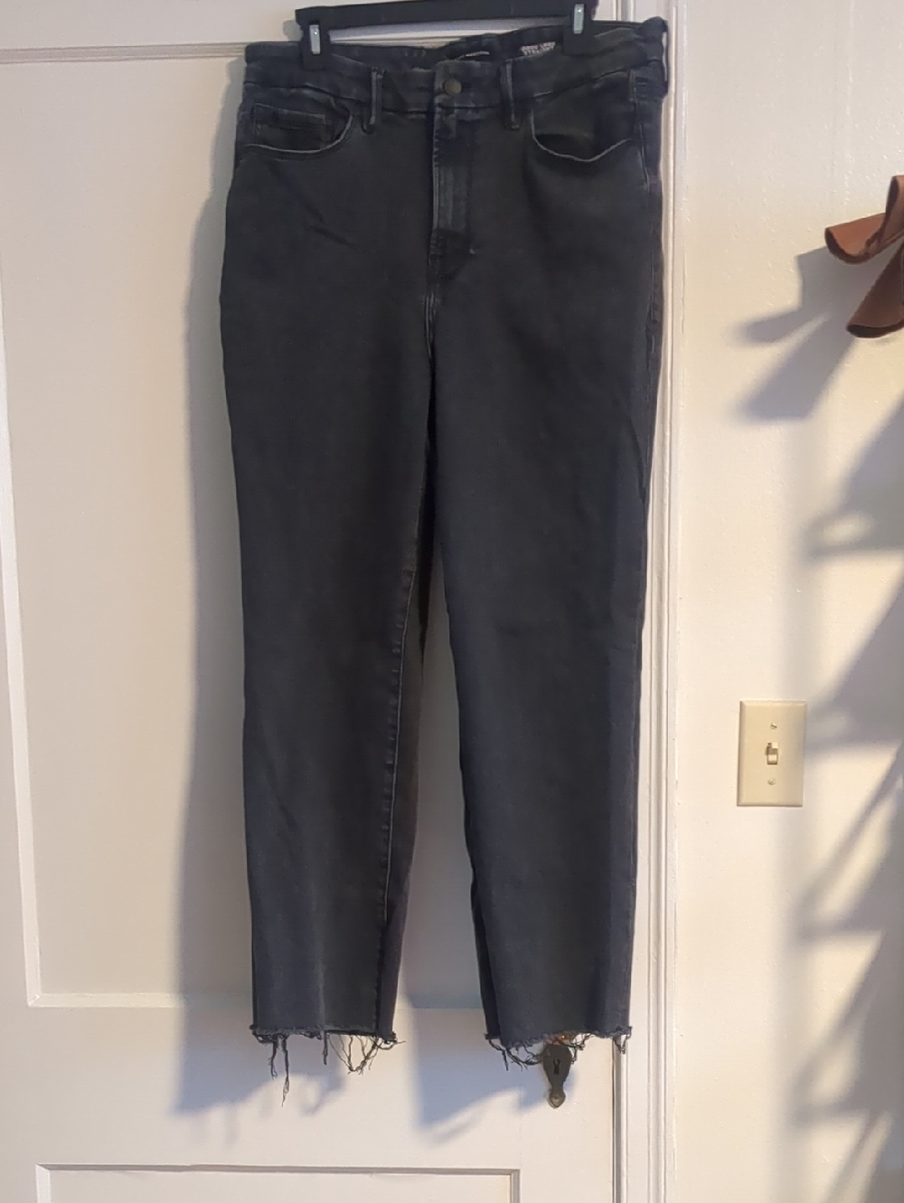 Good American High-Rise Black Raw Hem Jeans